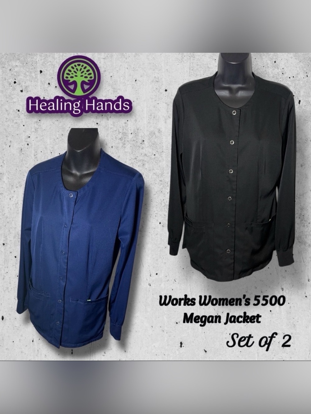 Healing Hands Women's 5500 Megan Jacket Bundle Set - Black and Blue Size Small